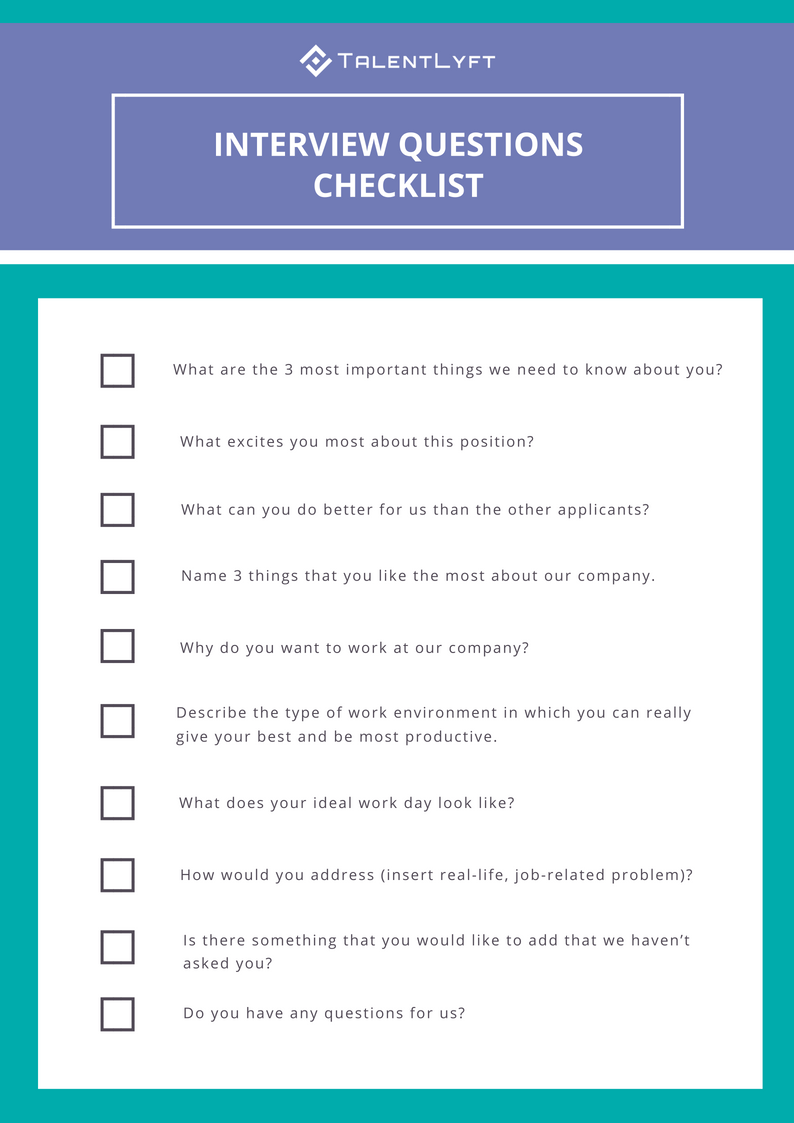 Employee Interview questions checklist